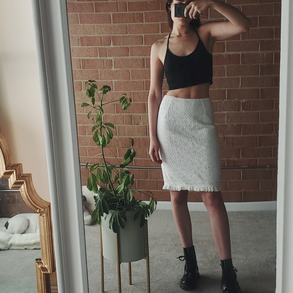 NWT White Lace Midi Skirt Ruffle - Picture 8 of 8